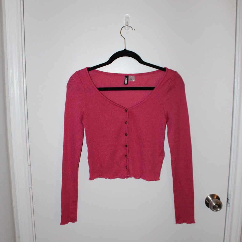H&M DIVIDED PINK CROPPED CARDIGAN SIZE SMALL